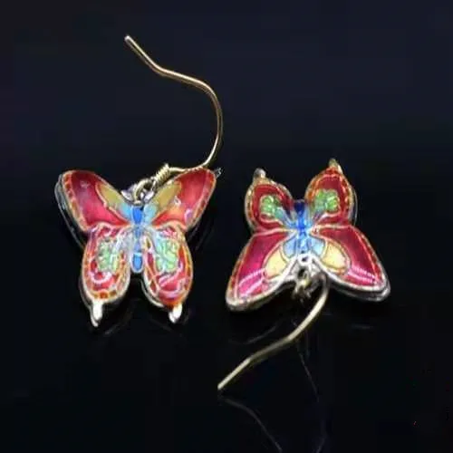 

Cute Colorful Cloisonne Butterfly Earrings Women Accessories Handmade Enamel 925 Silver Hook Jewelry