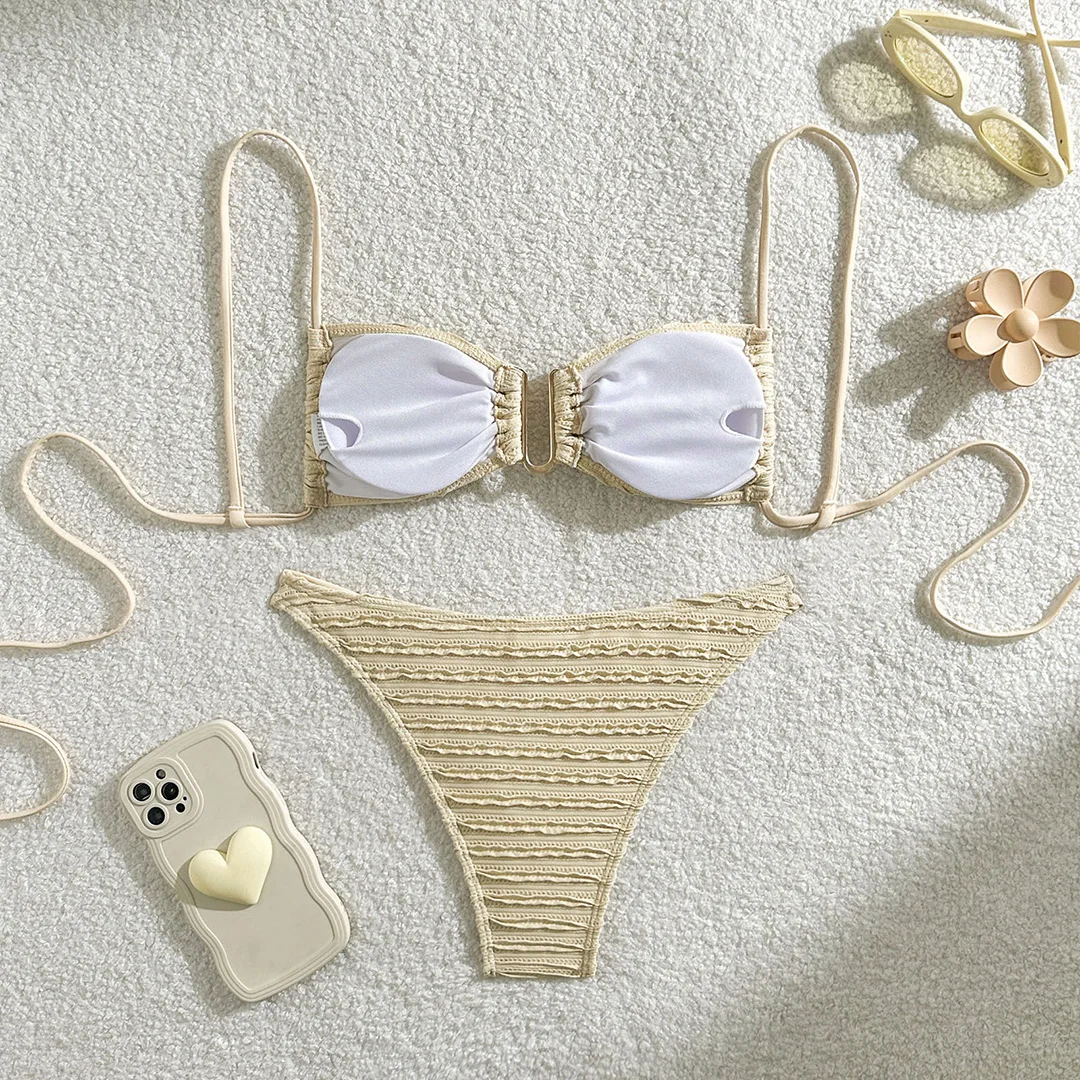 U-Ausschnitt, geraffter, geraffter Bikini, Damen-Badebekleidung, zweiteiliger Bikini-Set, hoch geschnittener Badeanzug, Badeanzug, Schwimmanzug V5708B – Detail 25
