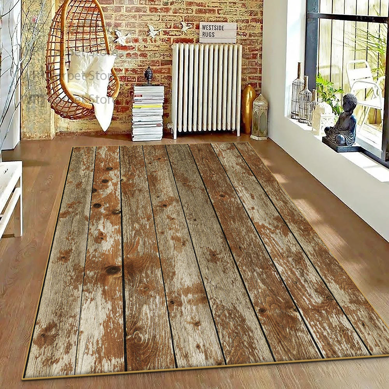 American Wood Plank Balcony Carpet Distressed Living Room Geometric Decoration Rug Non-slip Washable Bedroom Leopard Print Mat