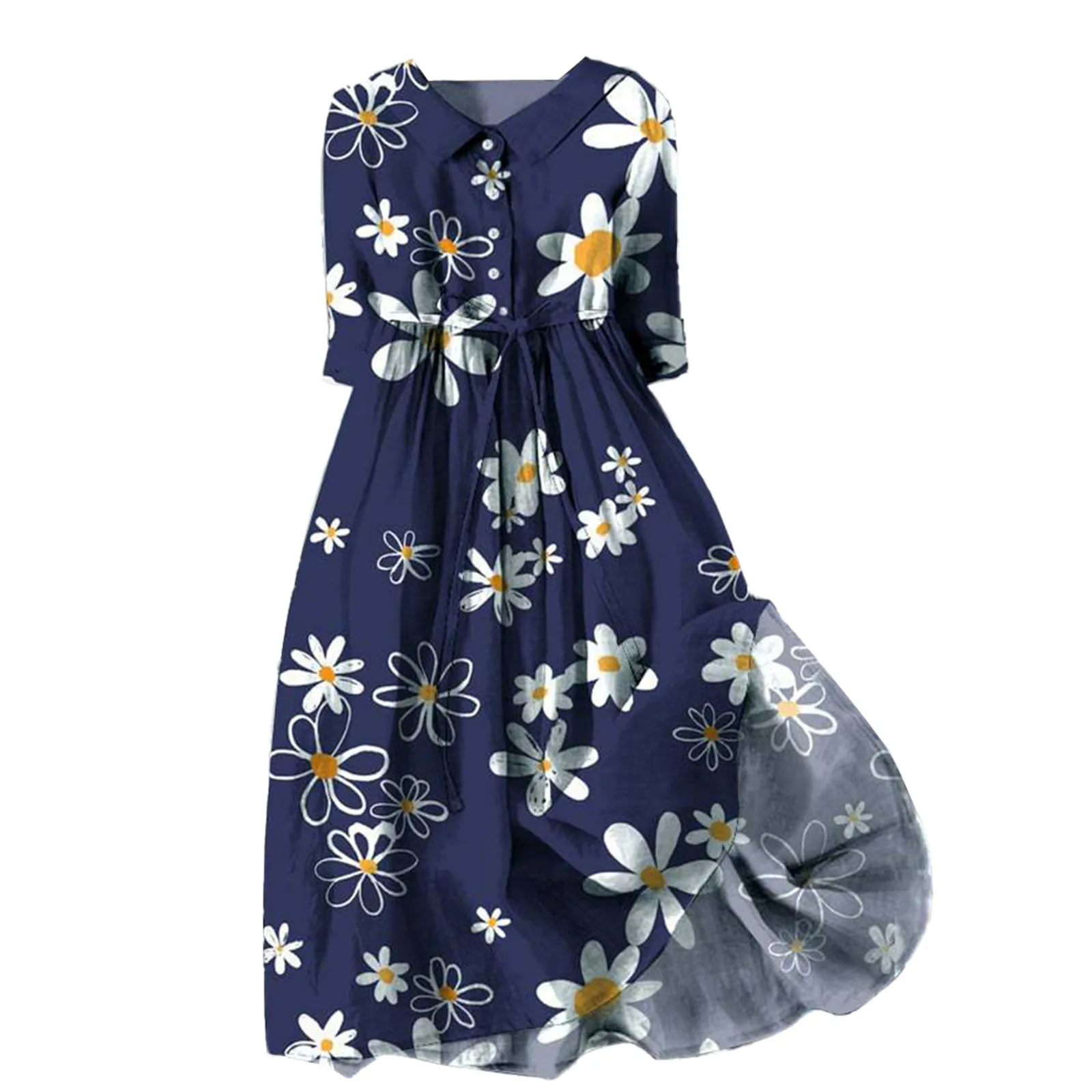 

Casual Women's Boho Beach Dress Summer A-Line Half Sleeve Turndown Collar Dress Casual Sundress Holiday Baggy Printed Long Robe