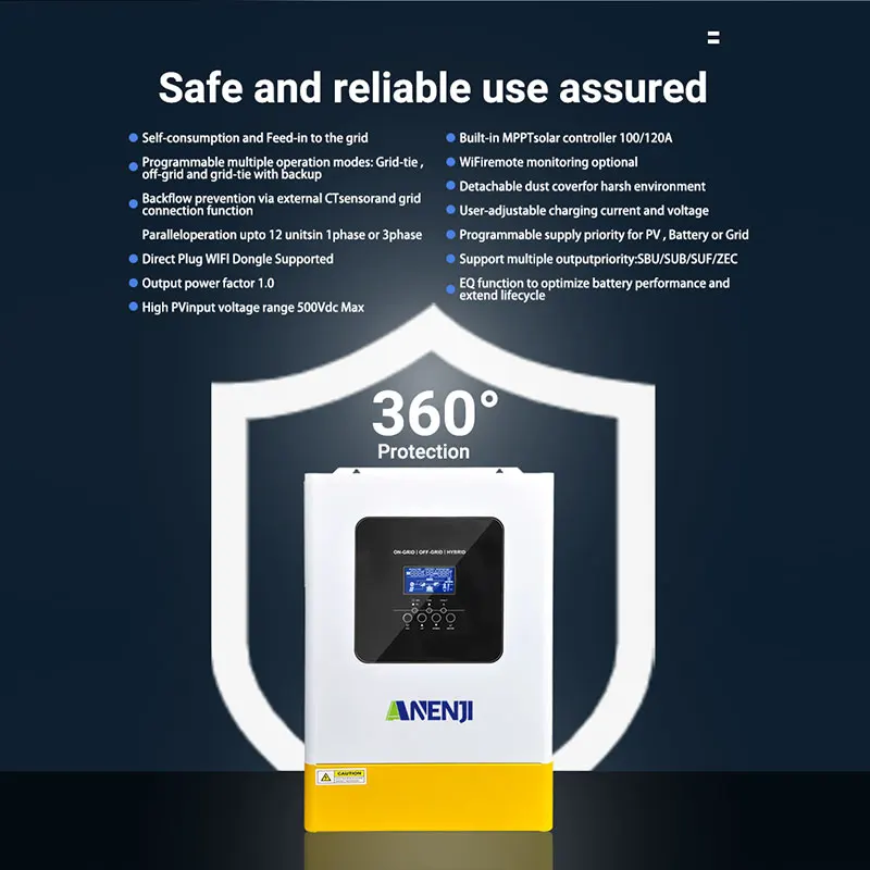 6.2KW Hybrid Solar Inverter Parallel On Grid Off Grid 48V MPPT 120A Solar Controller Pure Sine Wave Inverter With CT Sensor