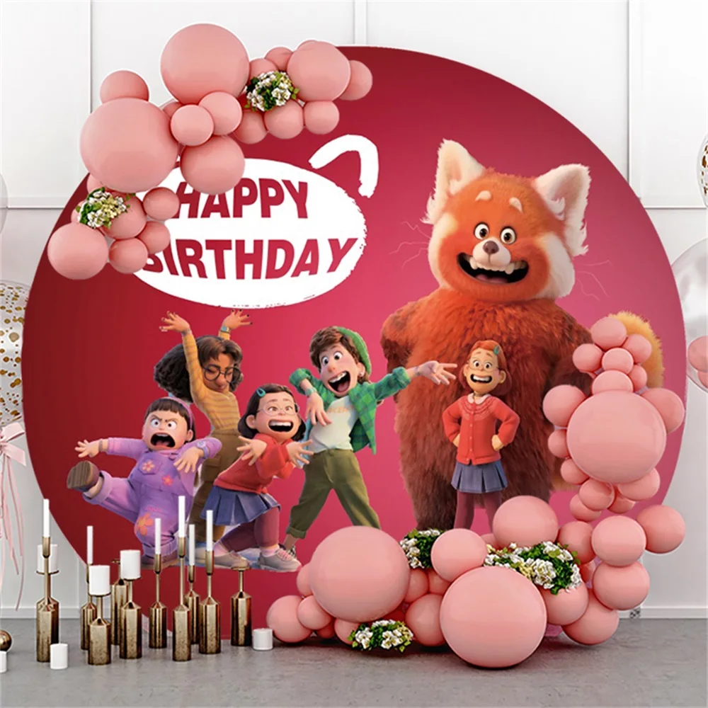 

Custom Disney Turning Red Circle Background Turning Red Birthday Party Decoration Banner Red Panda Round Photography Backdrops