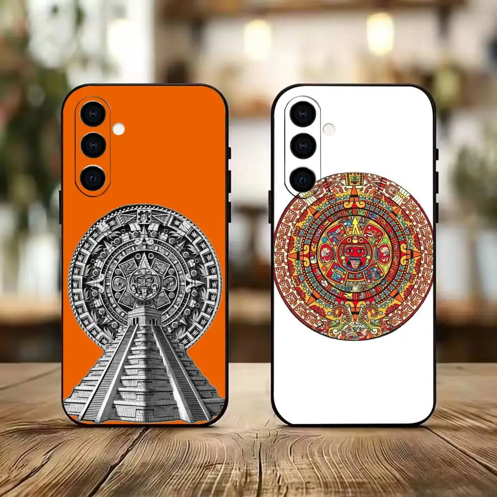 Mayan Aztec Calendar Statue Black Soft Silicone Phone Case for Samsung A73 20,21,22,31,32,52,53,72