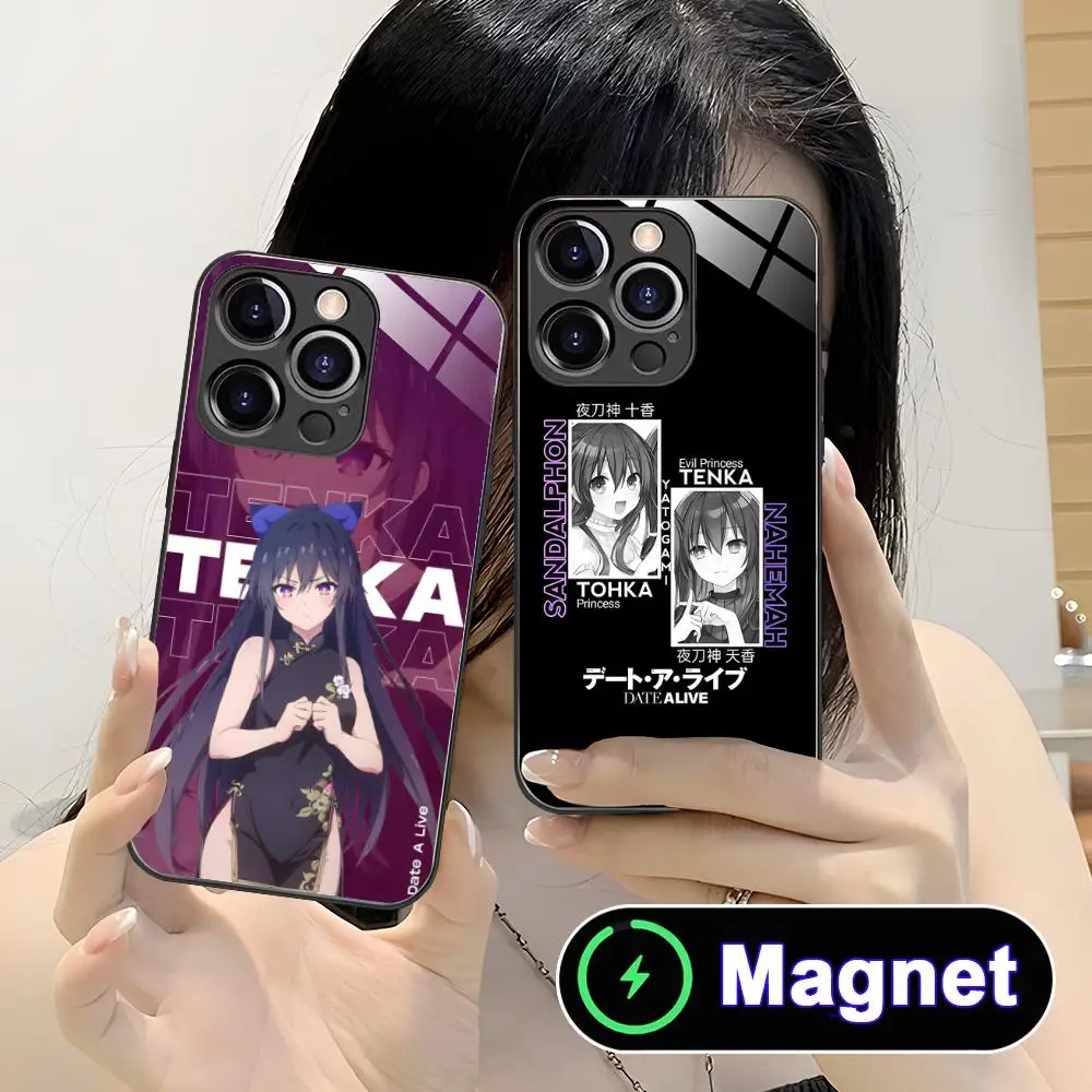 Date a Live Tohka Yatogami Glass MagSafe Mobile Phone Case for iPhone 17 16 15 14 13 12 11 Air Pro Max Plus Mini Colorful Cover