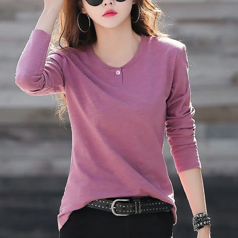 Autumn and Winter New Korean Version Long Sleeved T-shirt for Women, Slim Fit and Versatile Base Shirt Top