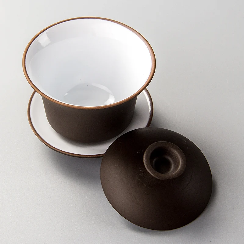 Chiński Teaset elegancki Gaiwan kubki na herbatę purpurowa glina waza 120ml pokrywka miska spodek Zisha herbata napar filiżanka herbaty Drop