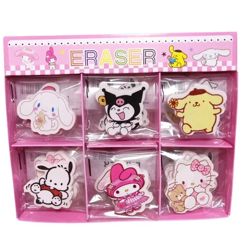 Imagem -06 - Sanrio Lápis Eraser dos Desenhos Animados Cute Pochacco Cinnamoroll Papelaria Estudante Kid School Supplies Prêmios Atacado Novo 36 Pcs