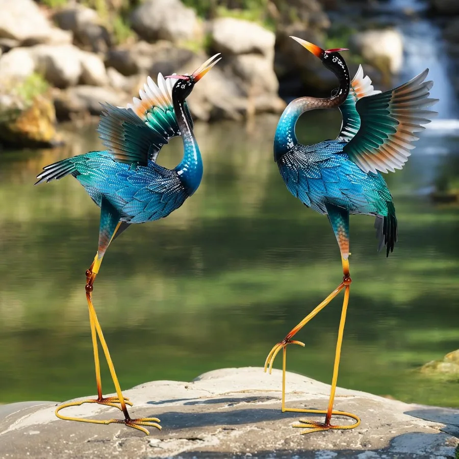 

Garden Statues Large Metal Crane Sculptures Outdoor Heron Metal Statue Yard Art for Garden Decor Realistic Bird Art for Outdoor