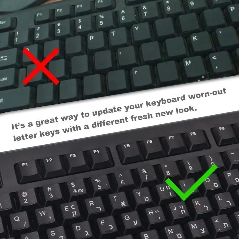 652F ملصق لوحة المفاتيح مقاوم للماء ملصقات أزرار لوحة المفاتيح المتينة للوحات المفاتيح العبرية #3