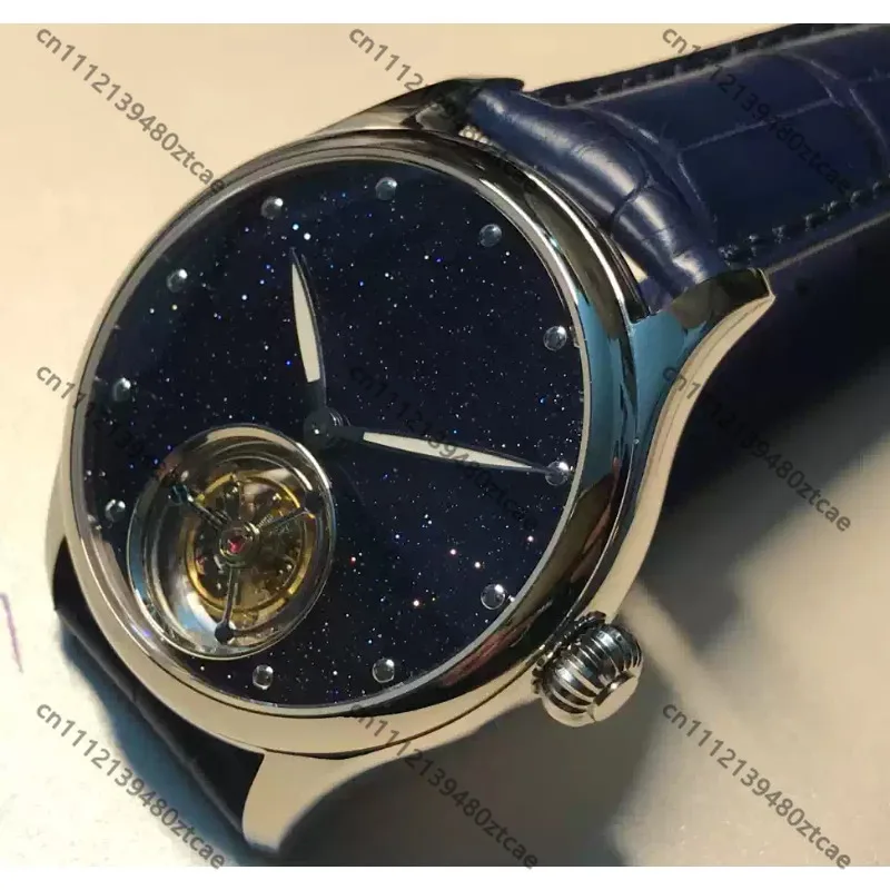 Часы ST8230 Tourbillon с циферблатом в виде звезды из натурального лазурита, светящимся циферблатом и ремешком из кожи аллигатора, механические наручные часы.