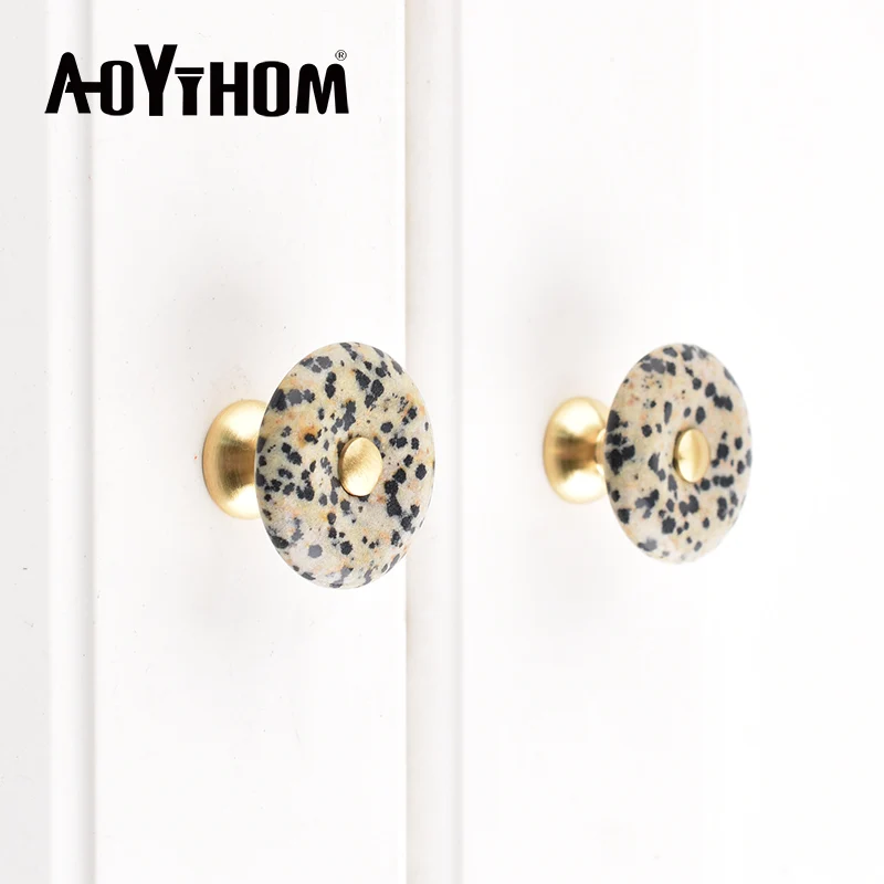 AOYIHOM 30mmRound Agate Stone Furniture Handle Dresser Drawer Door Knob Brass Gold Crystal Cabinet Pulls Kitchen Cupboard Handle