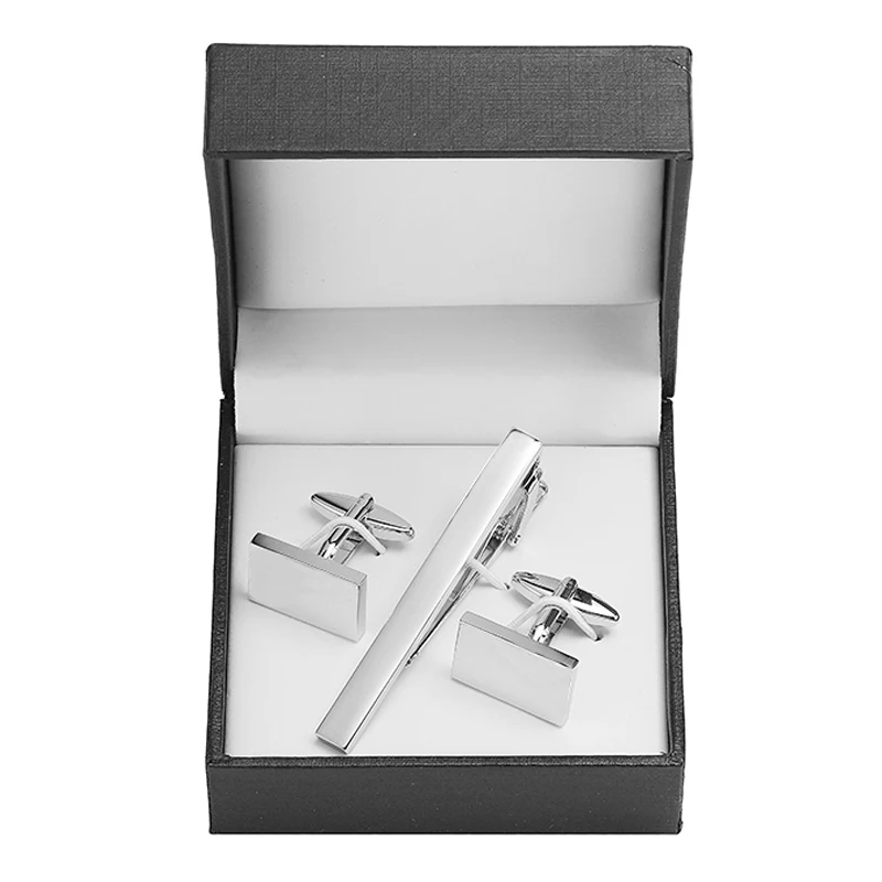 Classic men's French shirts cufflinks tie clip drawing laser metal cuff button clips wedding suits accessories jewelry box gift