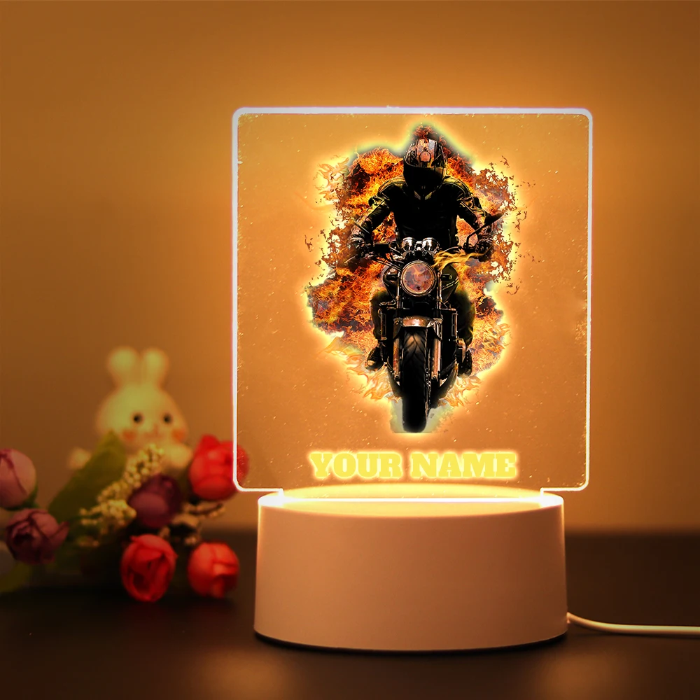 Personalize Fashion Race Motorcycle Custom Name Night Light Bedroom Desk Decor Print Motor Lamp With Name Children Birthday Gift