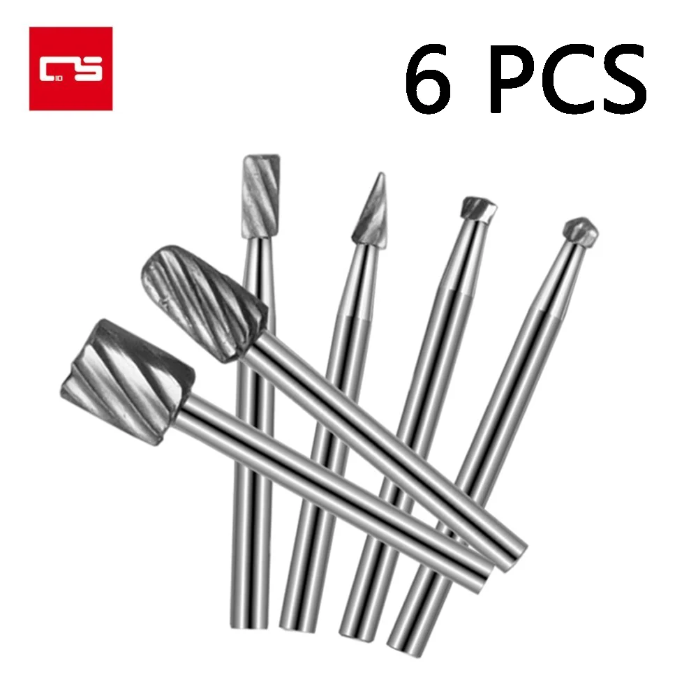 6PCS Rotary Cutter File HSS Routing Router Drill Bits Set Carbide Rotary Burrs Tool Wood Stone Metal Root Carving Milling Cutter