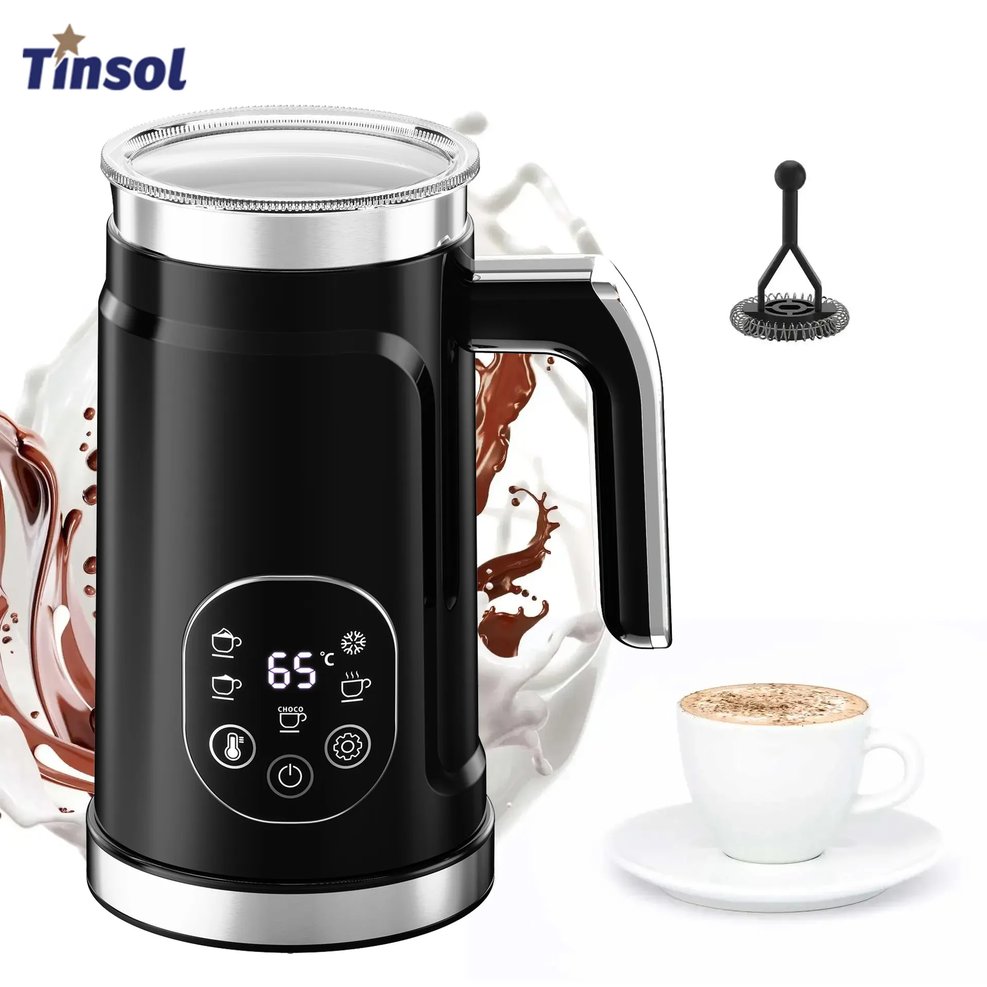 

Электрический вспениватель молока TINSOL 5-в-1, полностью автоматический вспениватель молока с регулируемой температурой, оснащенный функцией нагрева