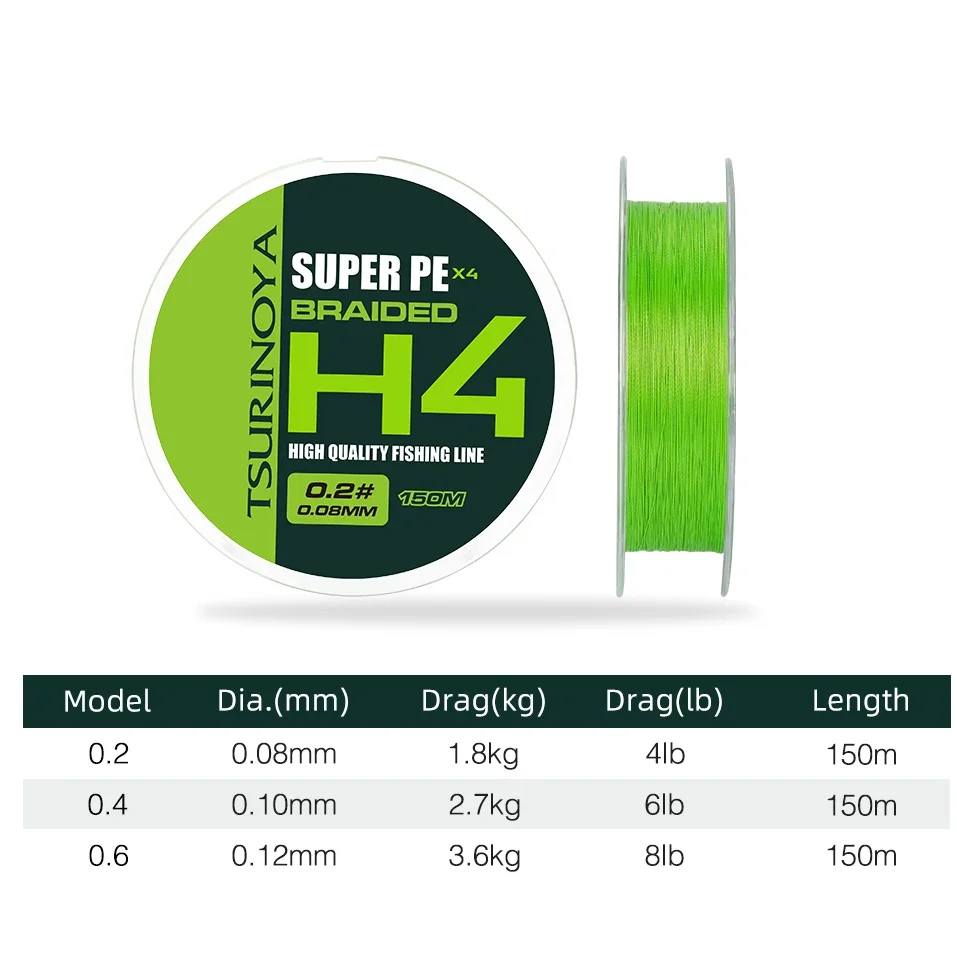 

TSURINOYA 150 м 4 плетения PE леска H4 4-8 фунтов легкая игра форель игра дальнее заброс 4 нити плетеная гладкая мультифиламентная леска