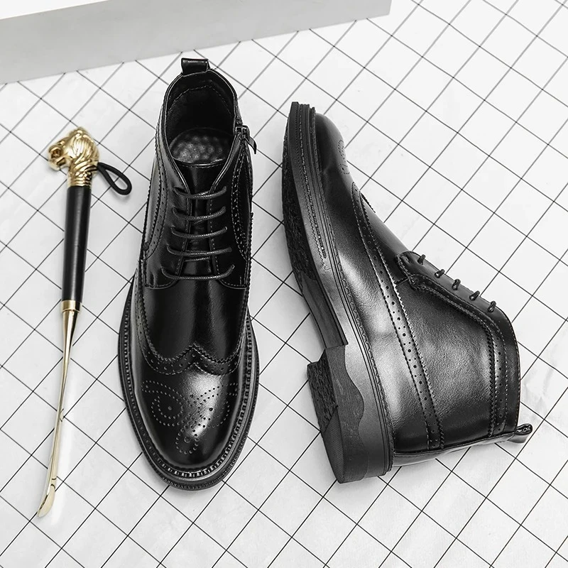 British Style Man Fashion Trends Boots New Arrival Casual Leather Boots Senior Ankle Boots Comfy High Top Male Stree Shoes Botas
