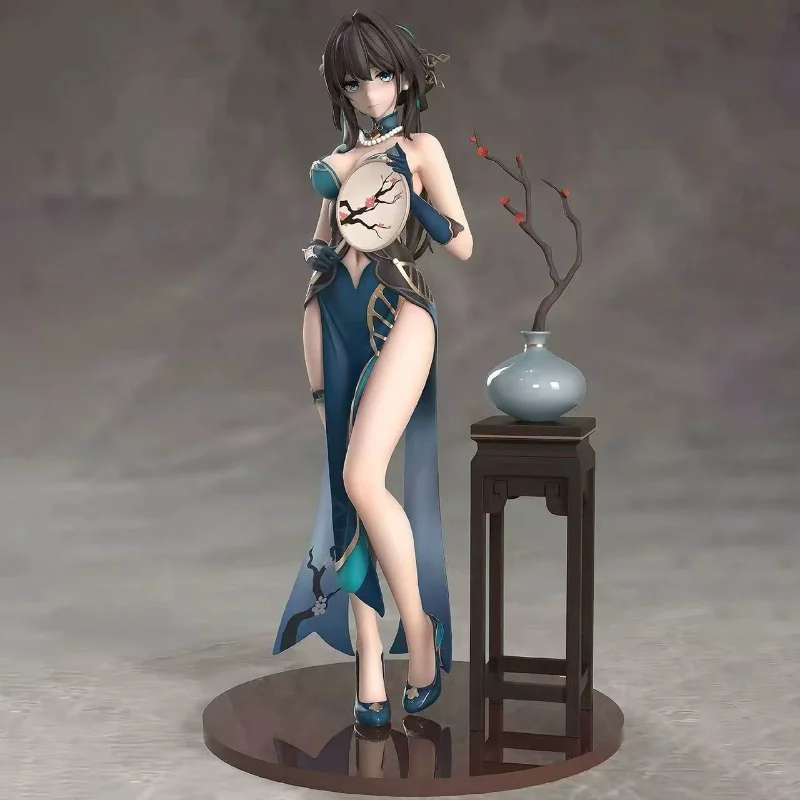 

Ready Stock Chinese Style Beauty Statue PVC Material Plum Pattern Fan Round Reflect Base Desktop Collectible Toy