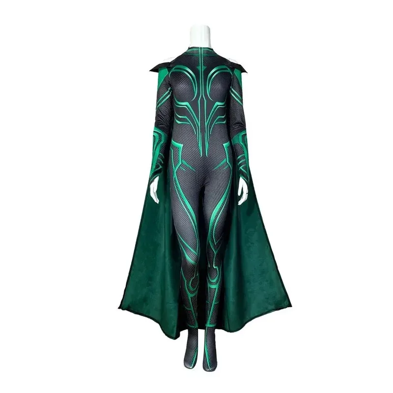 

Supervillain Hela Costume Jumpsuit Bodysuit Cloak Halloween Cosplay Costumes for Aldult Women yi;4