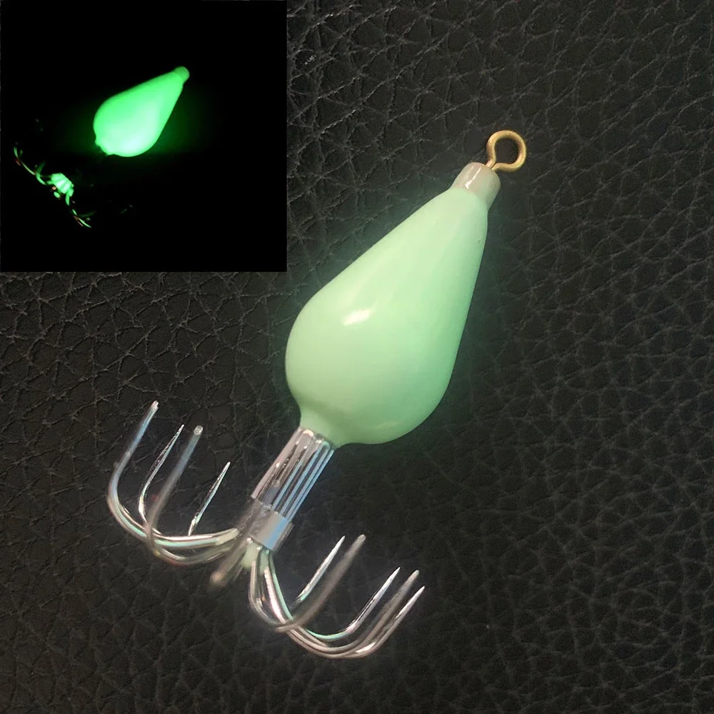 10pcs Luminous Squid Jigs Hooks 12 Needles Cuttlefish Octopus Bait Fishhook Pesca Luminous 30g 45g 56g Hook Bait Fishhook