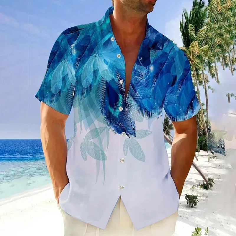 

Leaf Pattern Gradient Shirt for Men Short Sleeve Lightweight Casual Vacation Wear