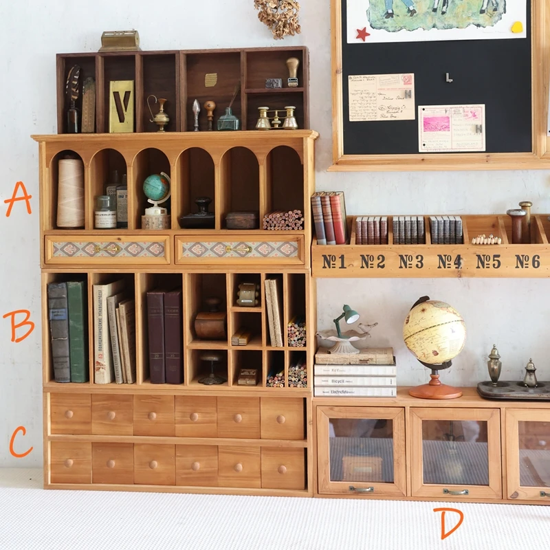 

Vintage Desktop Storage Box Drawer Type Wooden Locker Hand Account Stationery Brush Desk Organizing Shelves