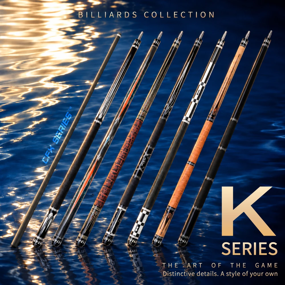 Pool Cue Carbon Fiber Shaft Low Deflection Pro Taper 11.8/12.4mm Tip 3/8x8 Joint 58in 18-20oz 7 Designs KONLLEN K Series