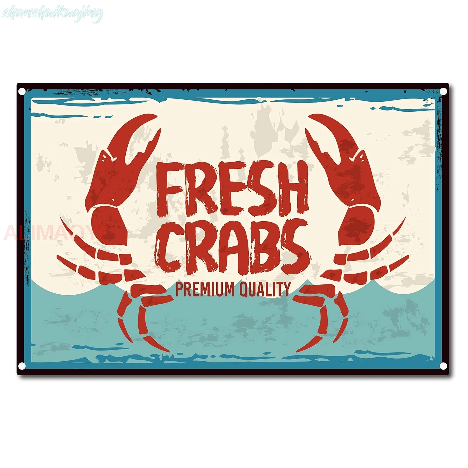 CREATCABIN Seafood Crabs Tin Sign Fresh Crabs Vintage Metal Tin Signs for Cafe Bar Pub Shop Wall Decorative Funny Retro Sig sign