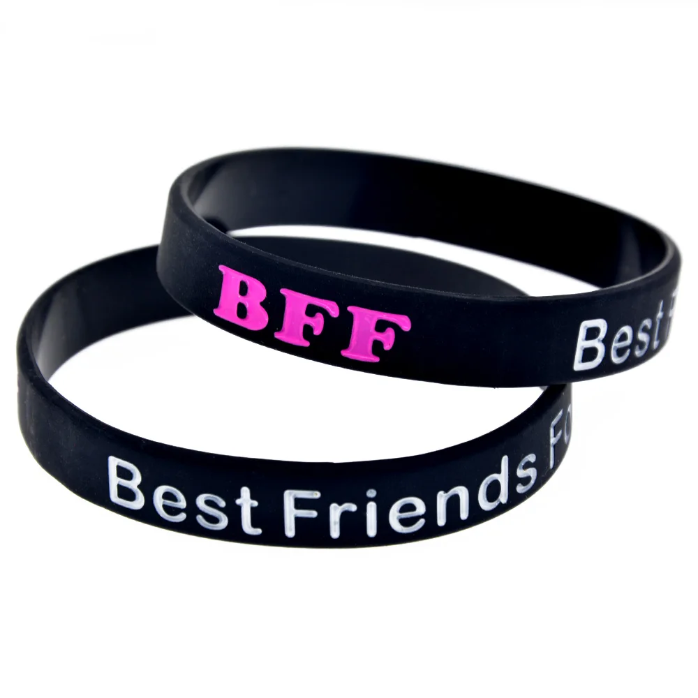 

50 Pcs Best Friends Forever Silicone Wristband for BFF Party Black and Pink