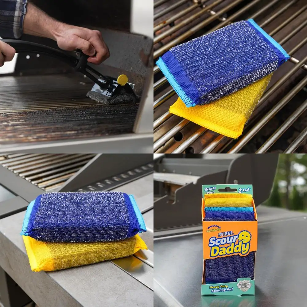 

Grill Cleaning Kit: No-Bristle Brush + Steel Sponge, 4-Piece Set for Charred Grime Removal