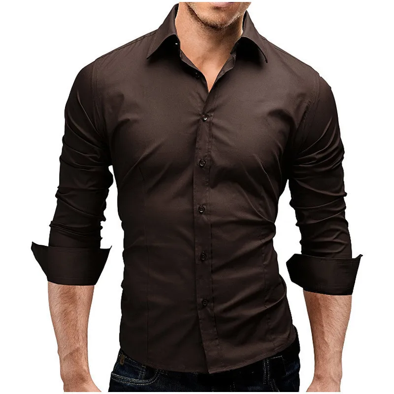 Men's Autumn Shirt New Solid Color Simple Shirt Slim Long Sleeved Dress Shirt