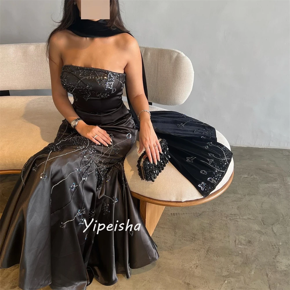 Yipeisha Intricate Sparkle Strapless Mermaid Beading Paillette / Sequins Draped Charmeuse Prom Dresses