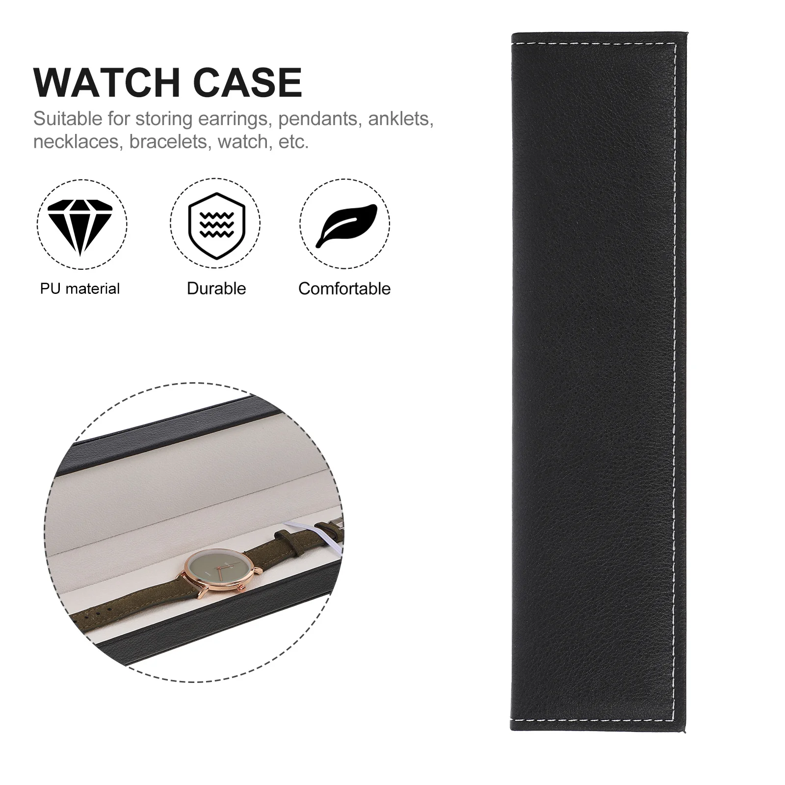 Elegant PU Watch Box Organizer for Most Watch Sizes Styles with Neat Fixation Position Rectangular Bracelet Box