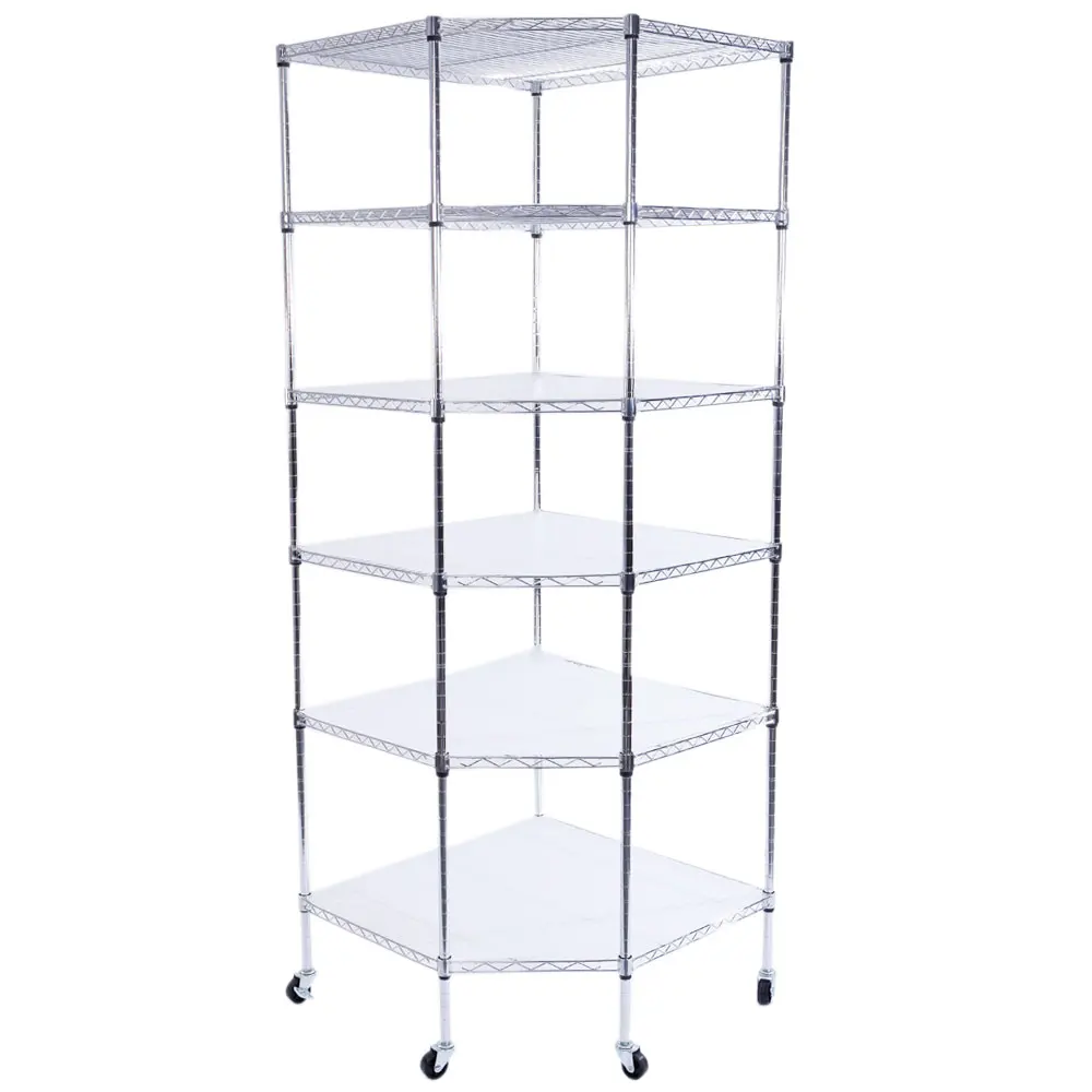 6-Layer Chrome Plated Polygonal Corner Shelf with 2