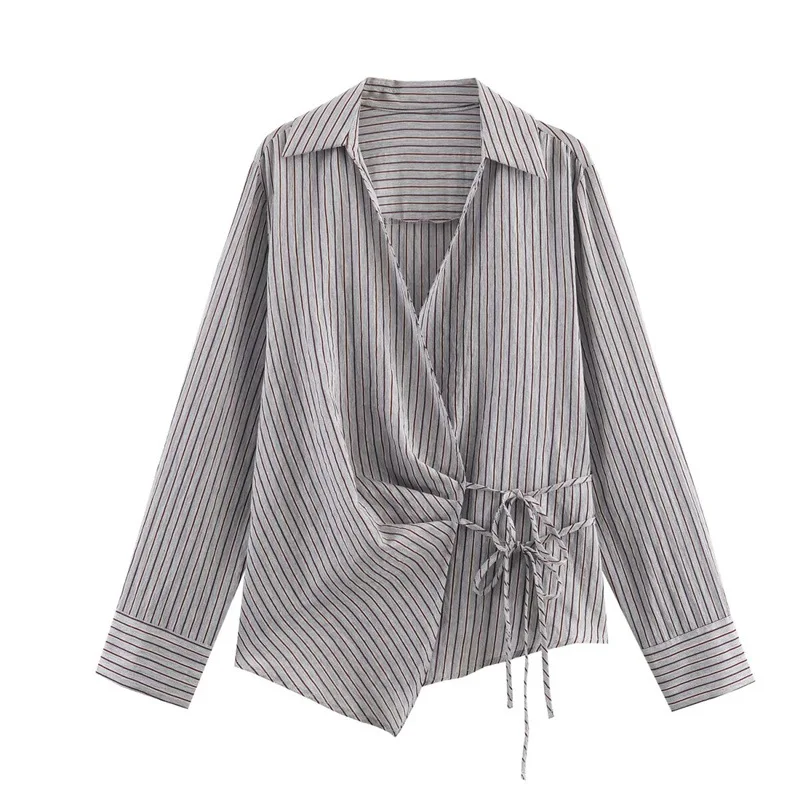 

Fashionable Elegant Women's Double-Breasted Striped Bowknot Shirt