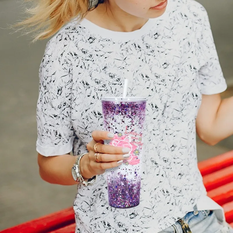 2PC DIY Glitter Tumbler Cup with Straw Sparkly Water Bottle Customizable Reusable Craft Kit for Kids Teens Summer Gift Party Fun - view 4