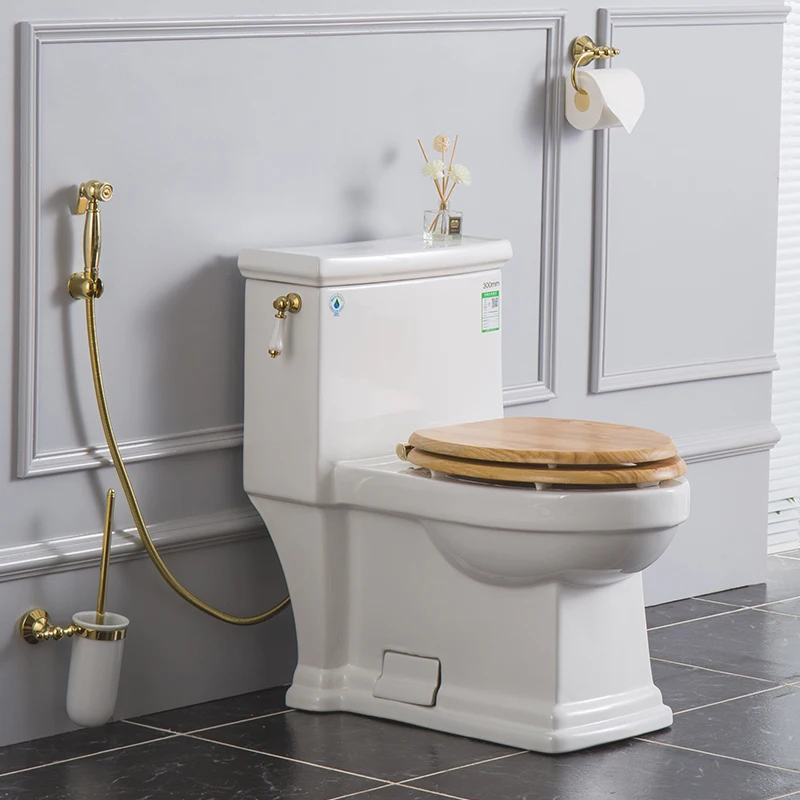 

Butterfly ceramic bathroom retro one-piece toilet siphon silent solid wood cover bathroom American classical luxury toilet