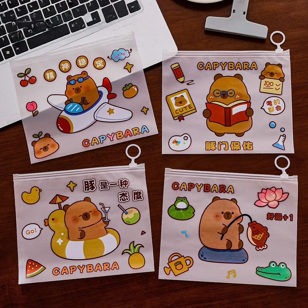

Waterproof A4 Zipper Pouch with Capybara Design, Clear Holes File Folder for School Office Supplies