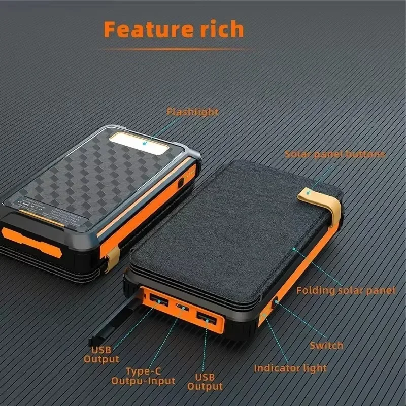 Solar Power Bank Waterproof Outdoor Camping Portable Folding Solar Panels 5V 2A USB Output Sun Power For Phone Real capacity