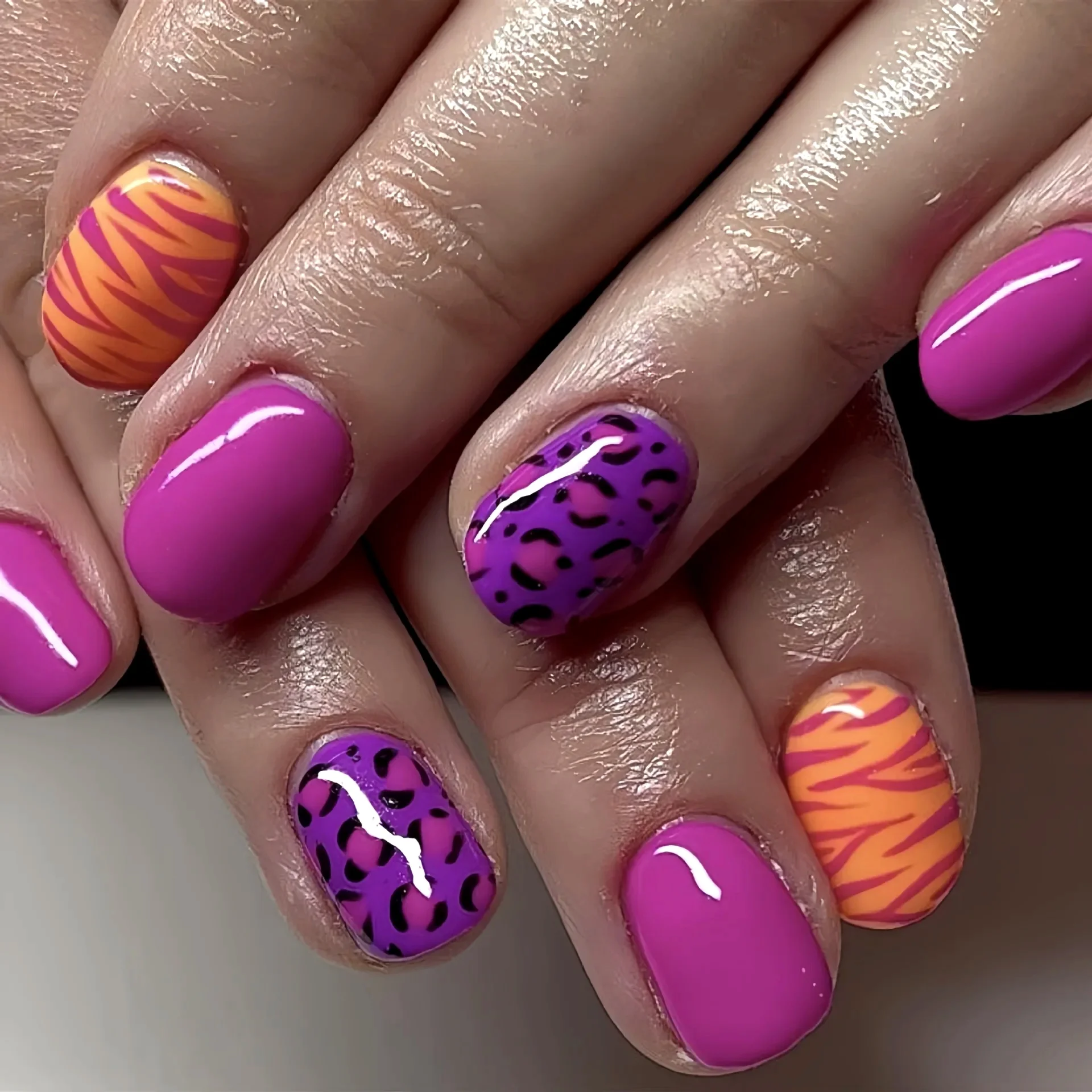 

Short Long Press On Nails Leopard Black Purple Blue Glossy Glitter French Tips Self Adhesive Reusable False Nails For Women Girls Daily Manicure