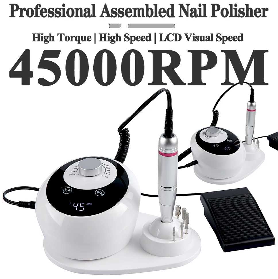 

New 45000RPM Professional Electric Nail Drill Manicure Machine Low Noise Nails Sander Set Nail Salon Polisher Equipment Tools