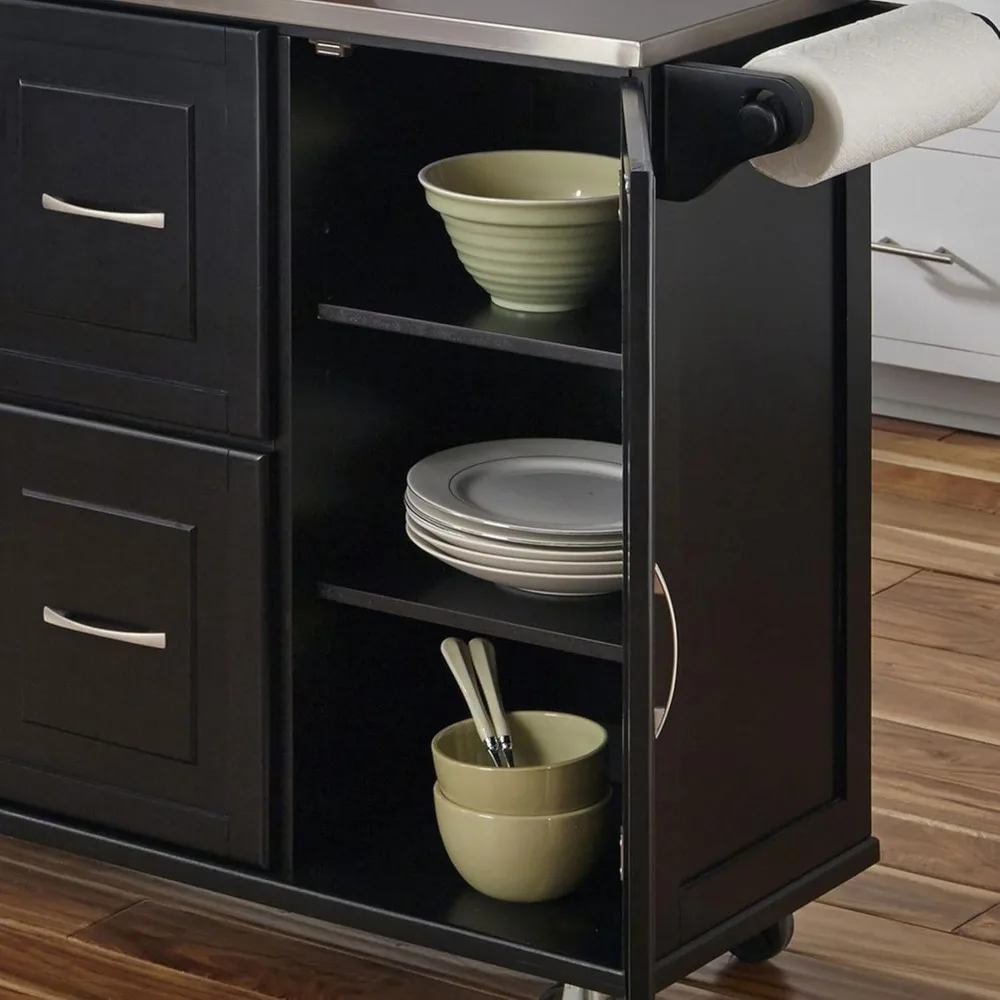 Black Kitchen Cart with Stainless Steel Top by Home Styles