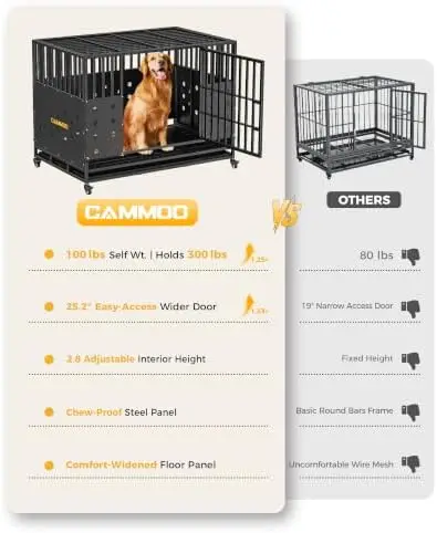 48'' Heavy Duty Dog Crate/Kennel for Large Dogs Indoor | Upgraded Chew-Proof Panels, Comfort-Widened Floor Panel