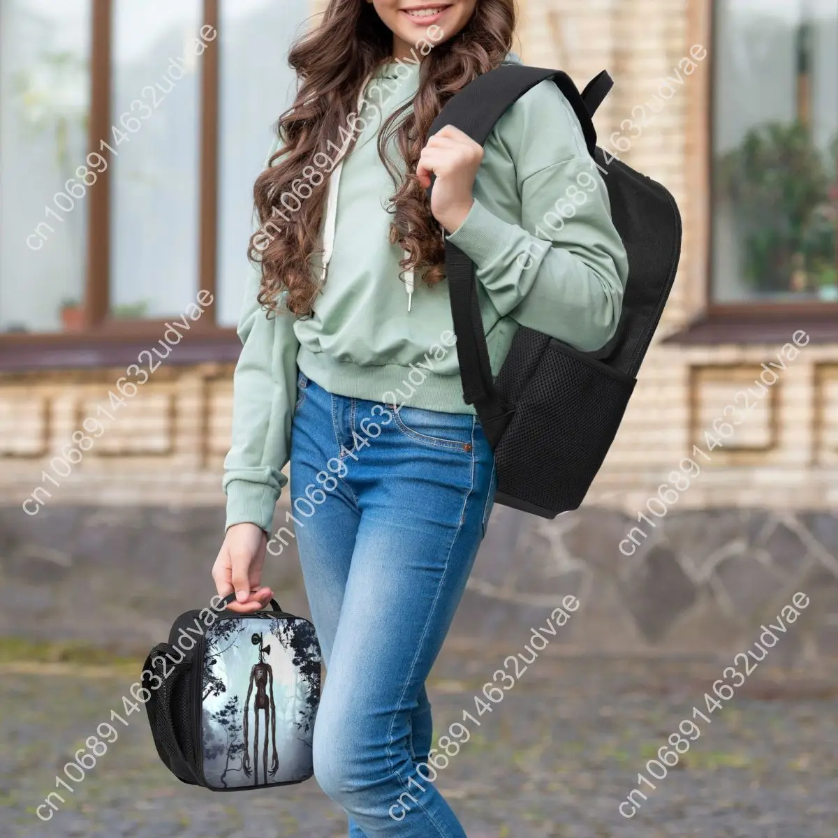 Siren Head In Dark Forest Backpack Student Boy Girl BookBag School Bag Laptop Shoulder Bags 3ps Insulated Lunch Bag Pencil Case