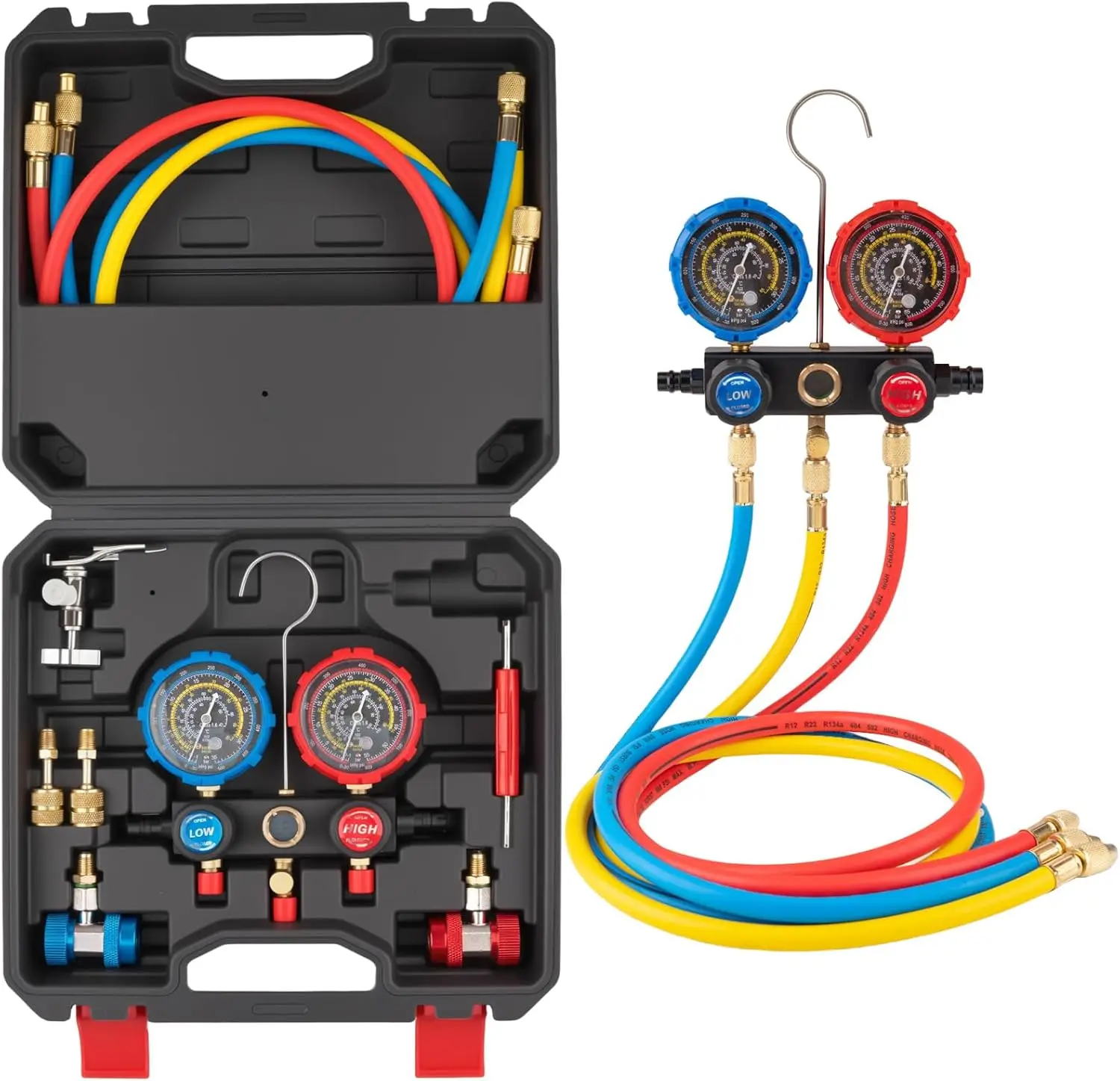 

Комплект манометров трехходового коллектора для автомобильной перезарядки переменного тока R134A/R410A/R1234YF/R22/R404A
