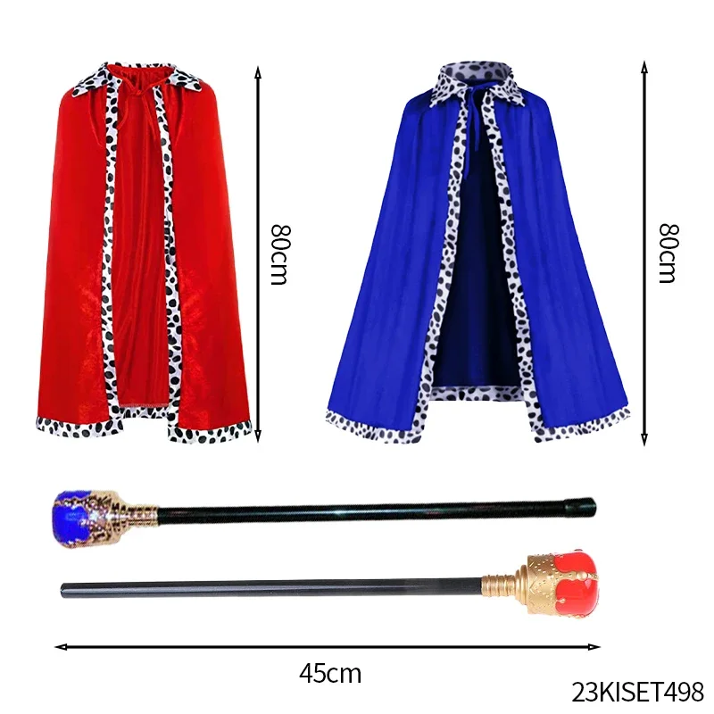 Halloween Adult King Red Cloak Costume Kids King Prince Robe Crown Velvet Cape Children Birthday Party Cosplay Accessory Suit
