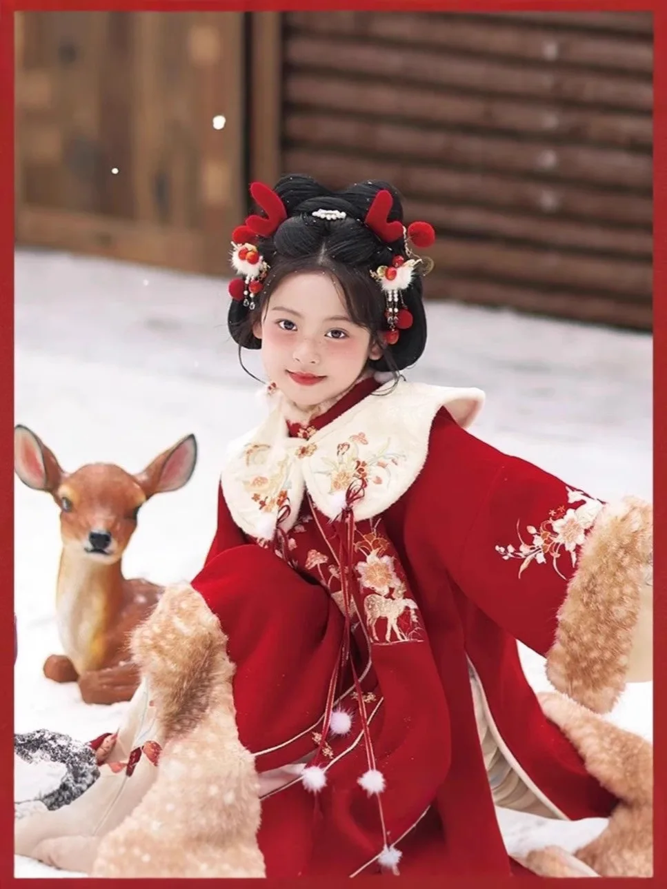 فستان هانفو مبطن دافئ للشتاء الأحمر الجديد للفتيات زي الجنية القديمة للأطفال بدلة تانغ ملابس السنة الصينية الجديدة #6