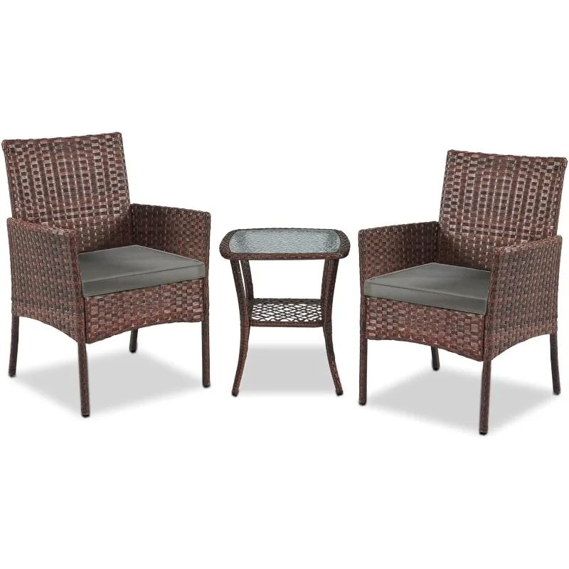 

Garden Furniture Set 3 Pieces Patio Rattan Wicker Chairs,Patio Porch Outdoor Furniture Set with Chairs, Coffee Table and W