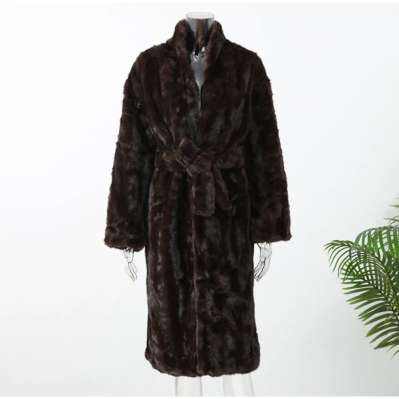 Luxury Faux Fur Maxi Coat Chic Open Front Stand‑collar Long Sleeve Oversized Outerwear Winter Women Fashion Autumn Warm 2026 New