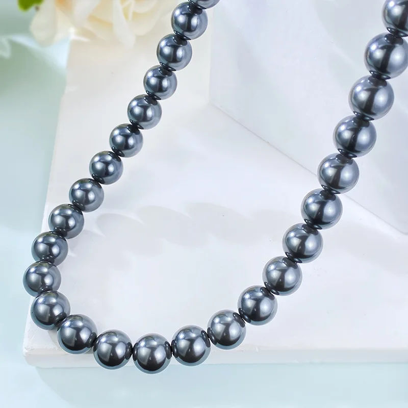 Fashionable Strong Light Round Tahiti Black Pearl 10mm Large Pearl Vintage Necklace French Collar Chain